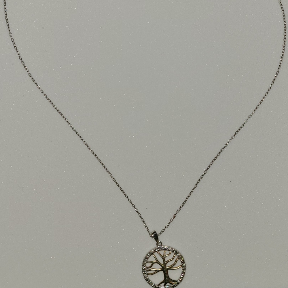 925 Silver/14k Gold & Diamonds Tree of Life Neckla